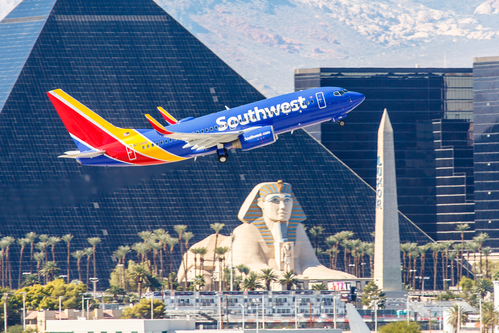 a Southwest jet takes off from Las Vegas